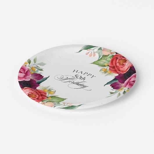 水素朴色フローラ50th誕生日パーティー ペーパープレート (アングル)