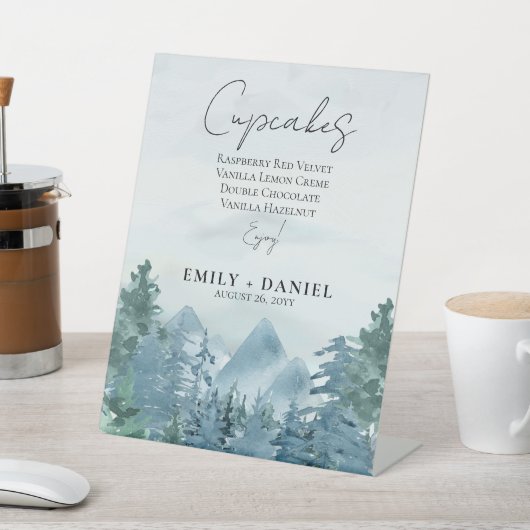 水素朴色ブルー山結婚ズケーキ 台座サイン (インサイチュ)