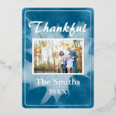 水素朴色ブルー秋写真サンクスギビング 箔シーズンカード (正面)