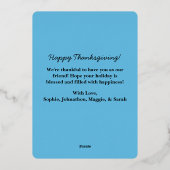 水素朴色ブルー秋写真サンクスギビング 箔シーズンカード (裏面)