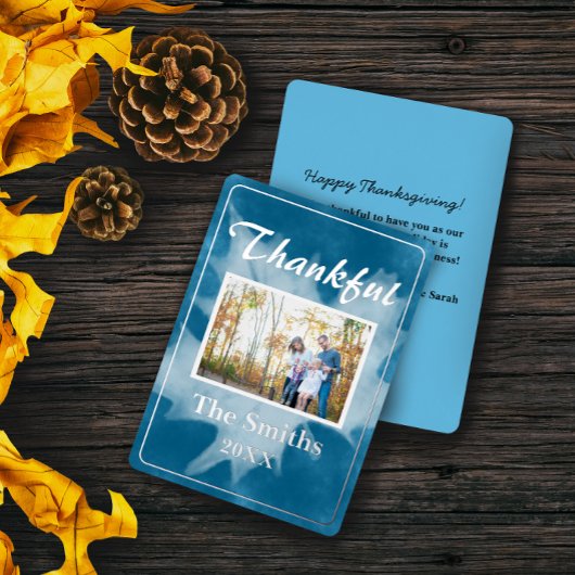 水素朴色ブルー秋写真サンクスギビング 箔シーズンカード