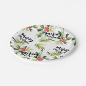 水素朴色ホリーパターンメリークリスマス ペーパープレート (アングル)