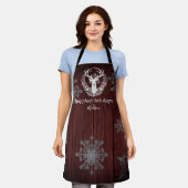 水素朴色ホワイトトナカイパーソナライズされたレッド エプロン (着用した状態)