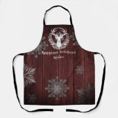 水素朴色ホワイトトナカイパーソナライズされたレッド エプロン (正面)