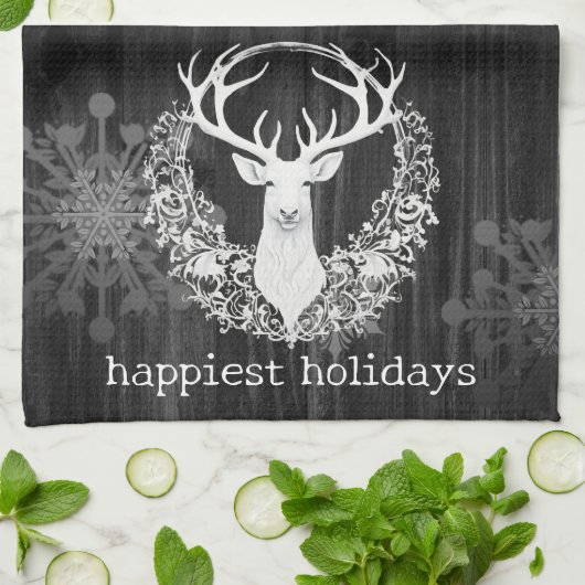 水素朴色ホワイトトナカイ キッチンタオル (折り畳み)