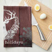 水素朴色ホワイトトナカイ | レッド キッチンタオル (四つ折り)