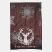 水素朴色ホワイトトナカイ | レッド キッチンタオル (縦)