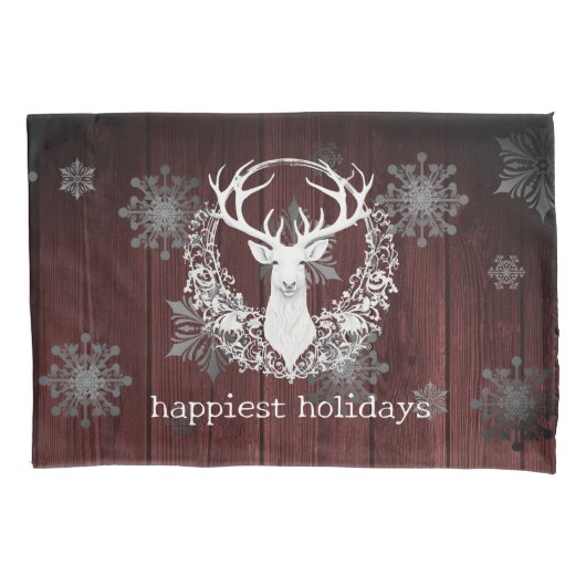 水素朴色ホワイトトナカイ | レッド 枕カバー (正面)