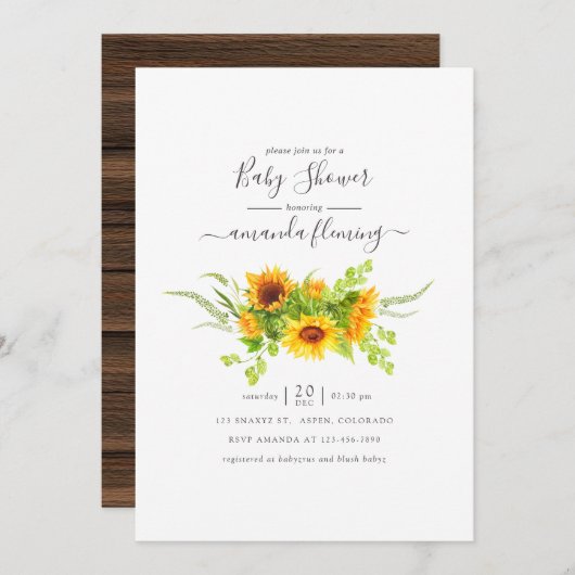 水素朴色ボヘミアンサンフラワーベビーシャワー 招待状 (正面/裏面)