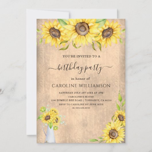 水素朴色ボホサンフラワーズバースデーパーティー 招待状 (正面)