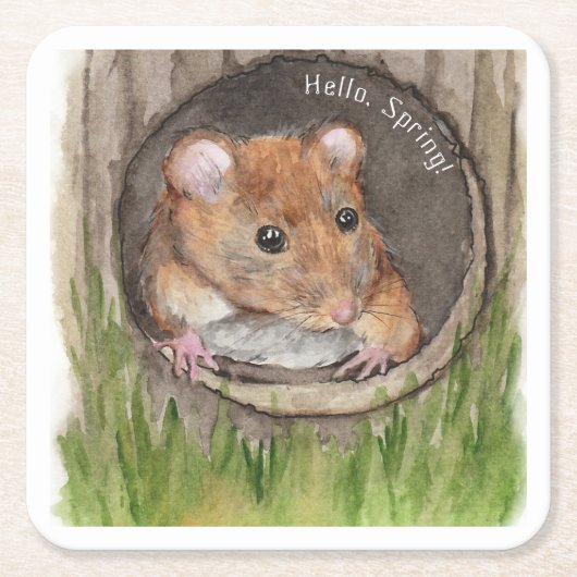 水素朴色マウス スクエアペーパーコースター (正面)