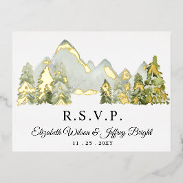 水素朴色マウンテンズパインウィンターRSVP 箔招待状ポストカード