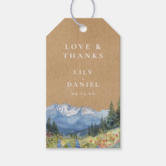 水素朴色マウンテンワイルドフラワー結婚ズ ギフトタグ (正面)