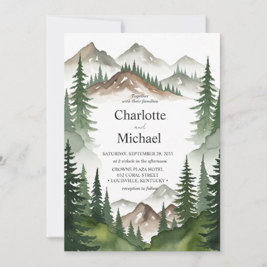 水素朴色マウンテン結婚式招待状カード 招待状 (正面)
