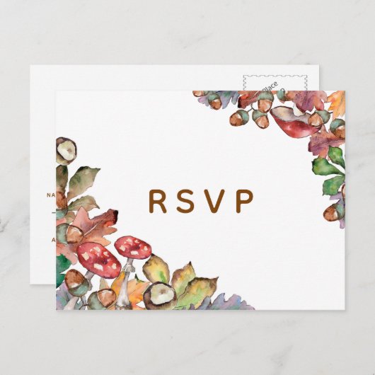 水素朴色マッシュルーム秋の結婚式 インビテーションポストカード (正面/裏面)