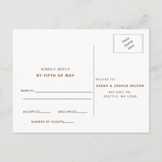 水素朴色マッシュルーム秋の結婚式 インビテーションポストカード (裏面)