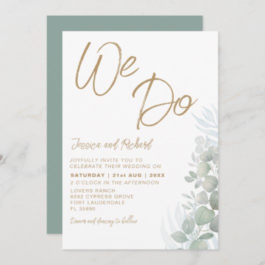 水素朴色ユーカリプトゥスサージグリーン結婚ズ 招待状 (正面/裏面)