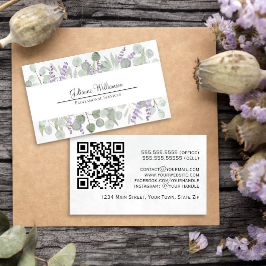 水素朴色ユーカリ及びラベンダーQRコード 名刺