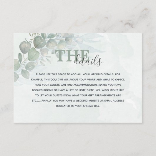 水素朴色ユーカリ結婚ス詳細 エンクロージャーカード (正面)