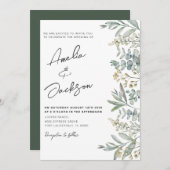 水素朴色ユーカリ緑の結婚インビ 招待状 (正面/裏面)