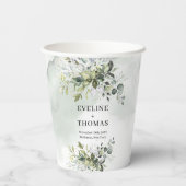 水素朴色ユーカリ緑金ゴールド結婚 紙コップ (裏面)