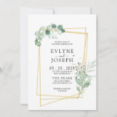 水素朴色ユーカリ金ゴールドフレ結婚ーム 招待状 (正面)