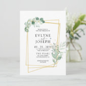 水素朴色ユーカリ金ゴールドフレ結婚ーム 招待状 (スタンド正面)