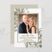 水素朴色ユーカリ&パインフォトズ結婚ズ セーブザデート (正面/裏面)