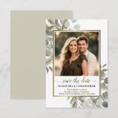 水素朴色ユーカリ&パインフォトズ結婚ズ セーブザデート (正面/裏面)