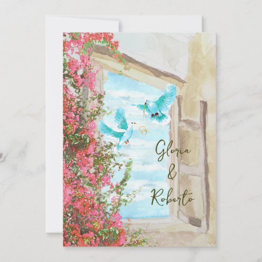 水素朴色ラブバードフローラメキシ結婚コ 招待状 (裏面)