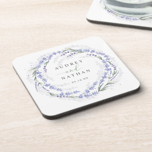 水素朴色ラベンダーパープルリース結婚ズ コースター (左側)