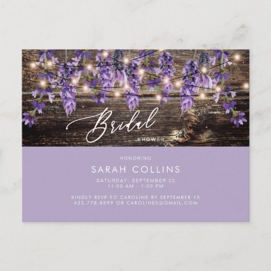 水素朴色ラベンダーブライダルシャワー素朴装置 インビテーションポストカード (正面)