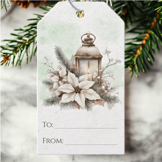 水素朴色ランタンと松クリスマス ギフトタグ