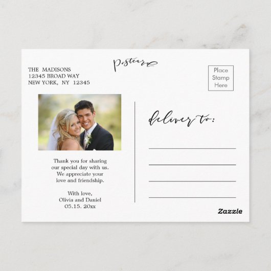 水素朴色リース結婚の感謝の写真 ポストカード (裏面)