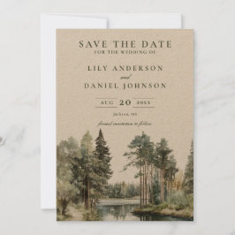 水素朴色レイクフォレストウッドランド結婚ズ セーブザデート