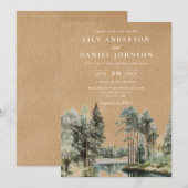 水素朴色レイクフォレストウッドランド結婚ズ 招待状 (正面/裏面)