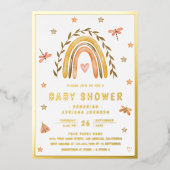 水素朴色レインボー自然ベビーシャワー金ゴールド 箔招待状 (正面)