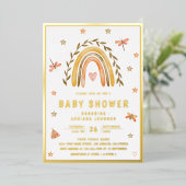 水素朴色レインボー自然ベビーシャワー金ゴールド 箔招待状 (立ち正面)