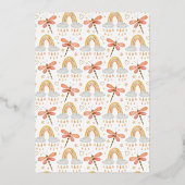 水素朴色レインボー自然ベビーシャワー金ゴールド 箔招待状 (裏面)