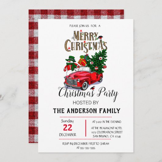 水素朴色レッドトラッククリスマス 招待状 (正面/裏面)