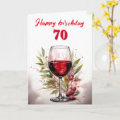 水素朴色レッドワイングラス70誕生日 カード (黄色い花)