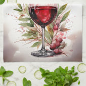 水素朴色レッドワイングラス80誕生日 キッチンタオル (折り畳み)