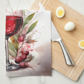 水素朴色レッドワイングラス80誕生日 キッチンタオル (四つ折り)