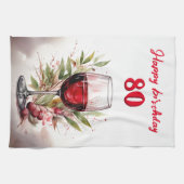 水素朴色レッドワイングラス80誕生日 キッチンタオル (横)