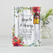 水素朴色レッド花模様とランタン結婚ズ 招待状 (スタンド正面)