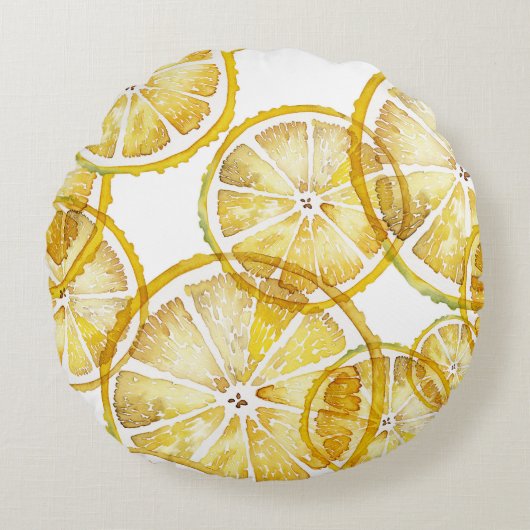 水素朴色レモンスライスパターン ラウンドクッション (正面)