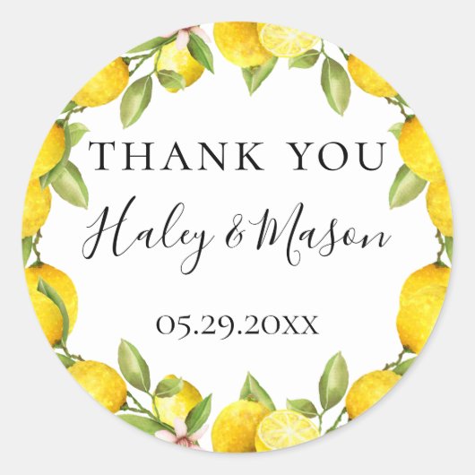 水素朴色レモンフレームありがとうお願い ラウンドシール (正面)