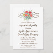 水素朴色ワイルドフラワーズハート婚約 招待状 (正面/裏面)