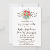 水素朴色ワイルドフラワーズハート婚約 招待状 (正面)