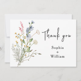 水素朴色ワイルドフラワーテーマモダン結婚ズ サンキューカード